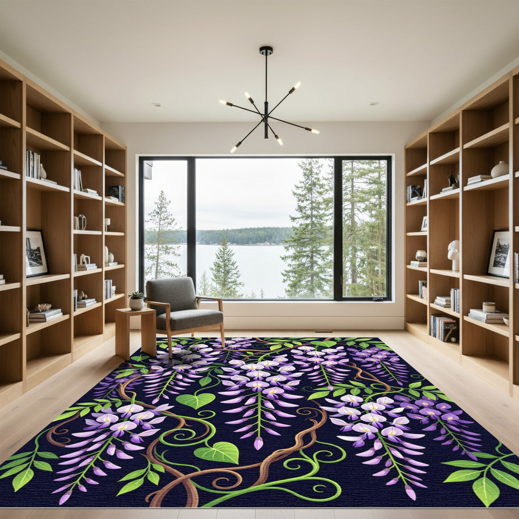 Purple Wisteria Vine Botanical Art Rug