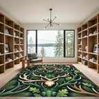 Forest Antler Woodland Symmetry Dark Green Rug