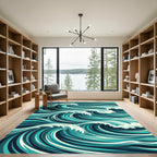 Abstract Teal Ocean Wave Swirl Rug