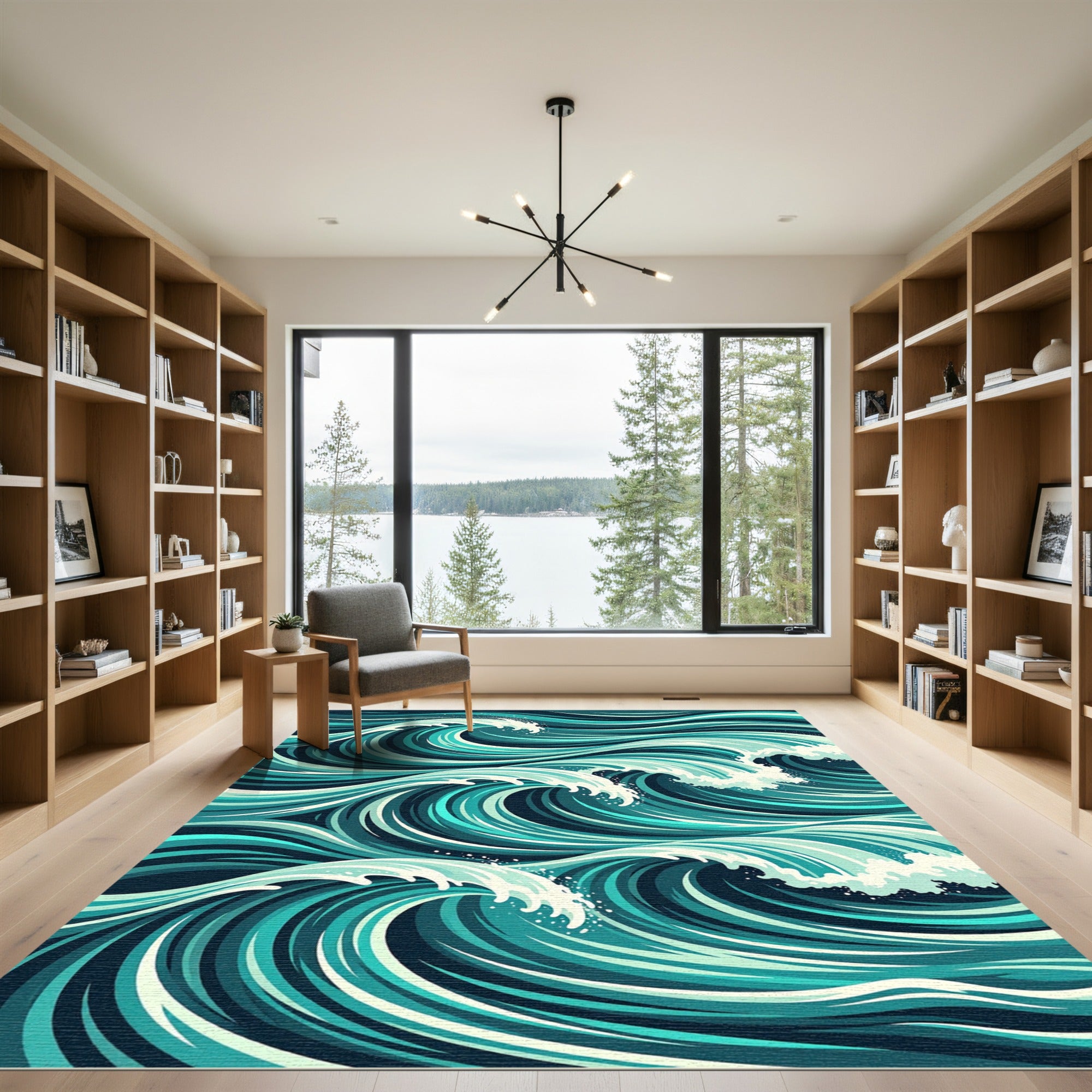 Abstract Teal Ocean Wave Swirl Rug