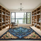 Ornate Blue Acanthus Leaf Floral Scroll Rug