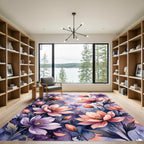 Watercolor Purple and Peach Floral Garden Rug