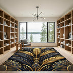 Elegant Black Gold Feather Radiance Rug