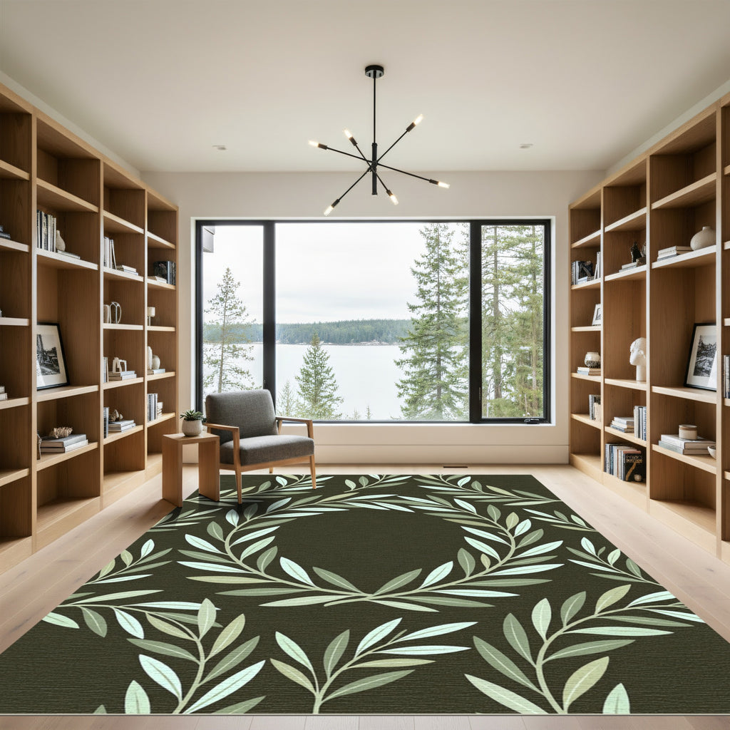 Sage Green Olive Branch Laurel Wreath Rug