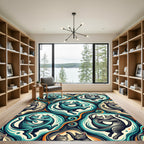 Turquoise Gray Dancing Cats Swirl Rug