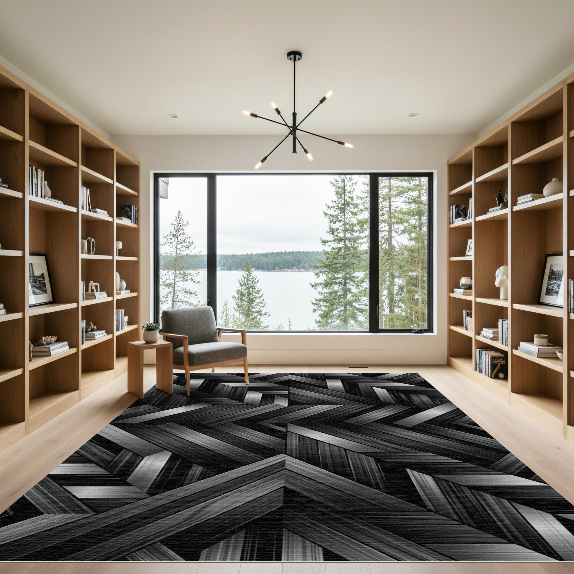 Monochrome Wood Grain Arrow Rug