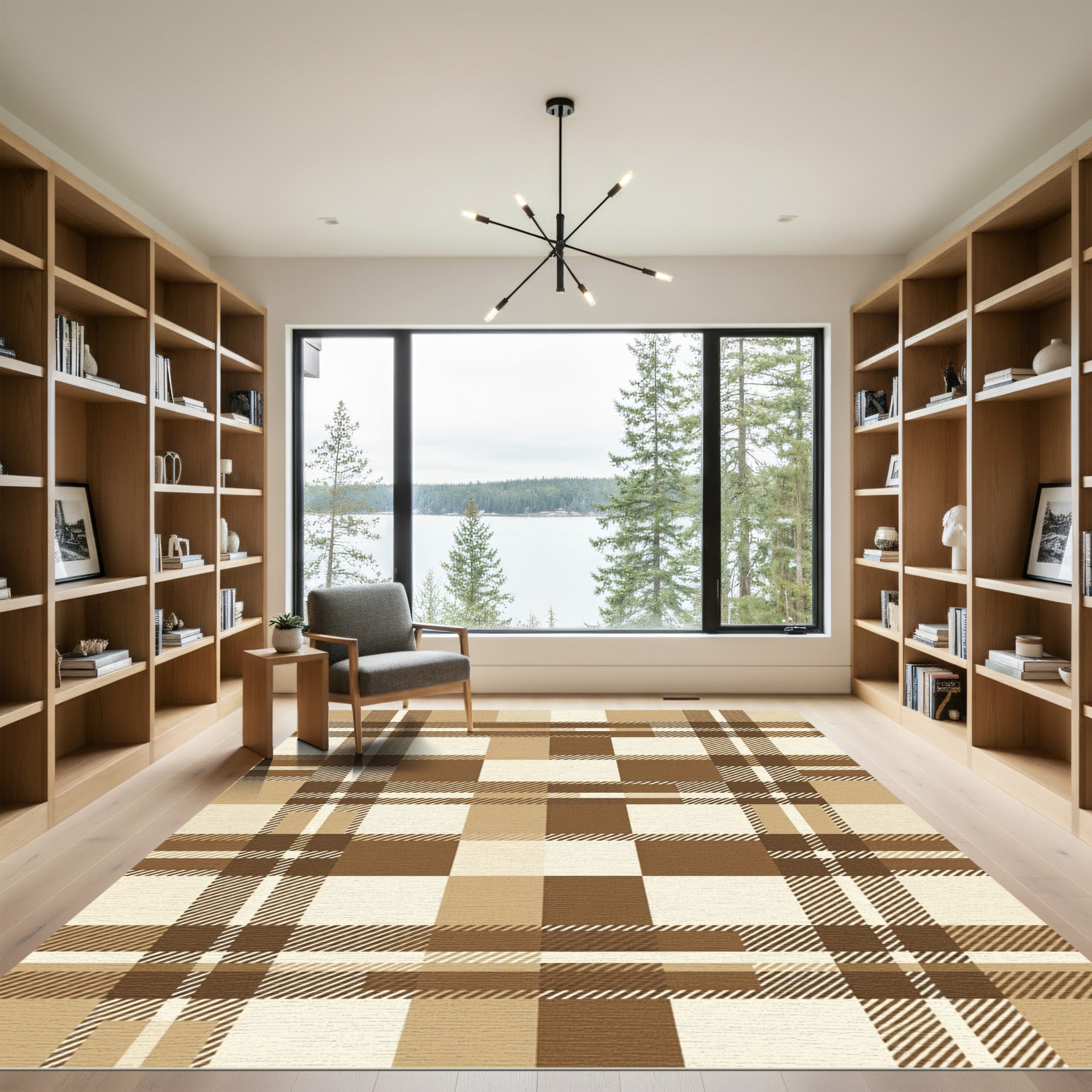 Earthy Brown Plaid Checkered Rug