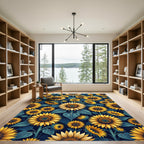 Vibrant Golden Sunflower Floral Field Rug