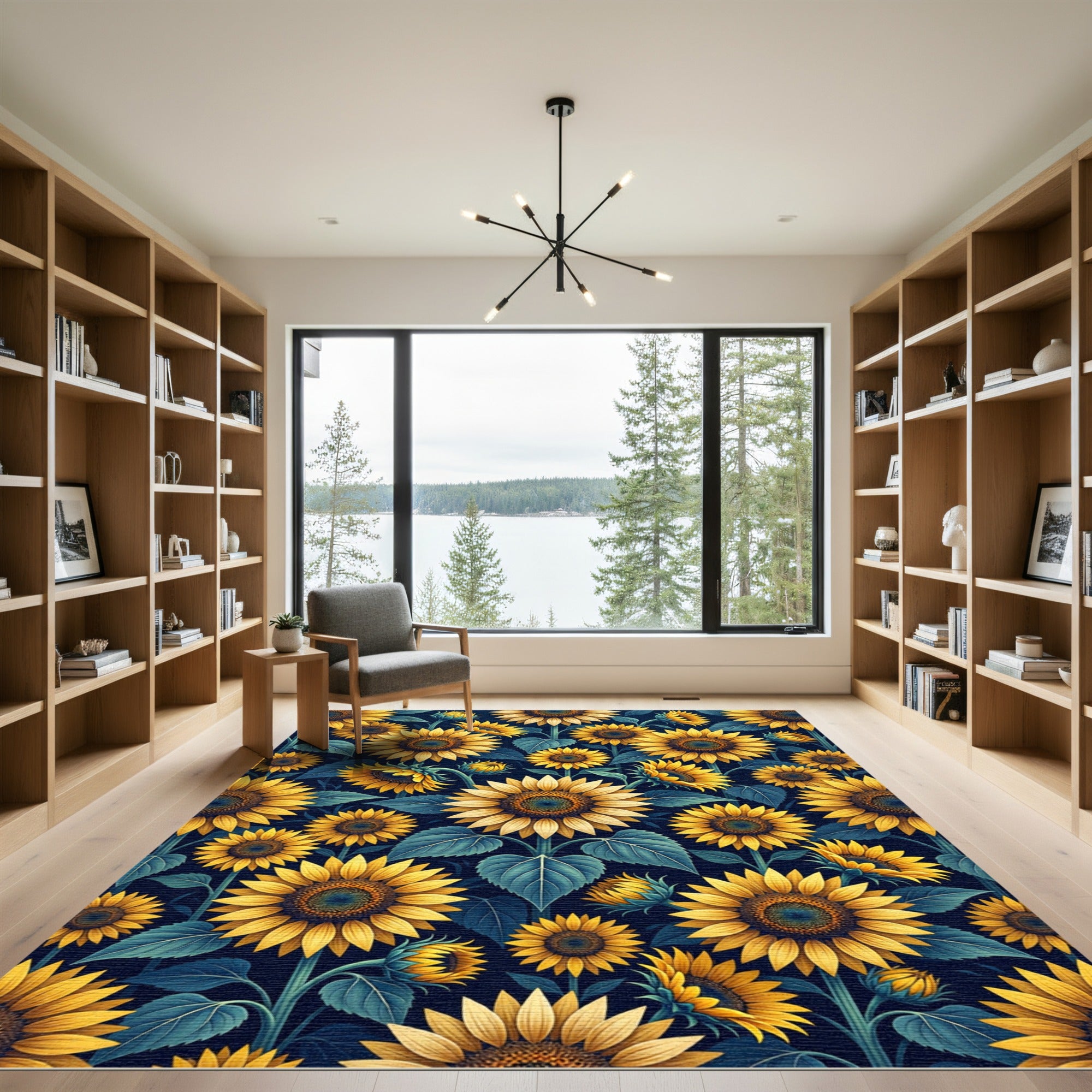 Vibrant Golden Sunflower Floral Field Rug