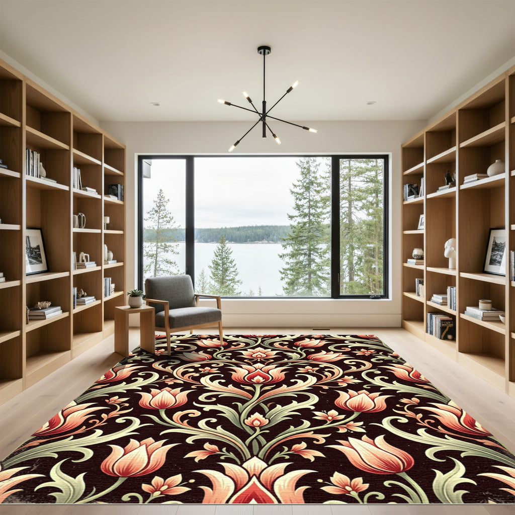 Ornate Floral Vine Scrollwork Rug