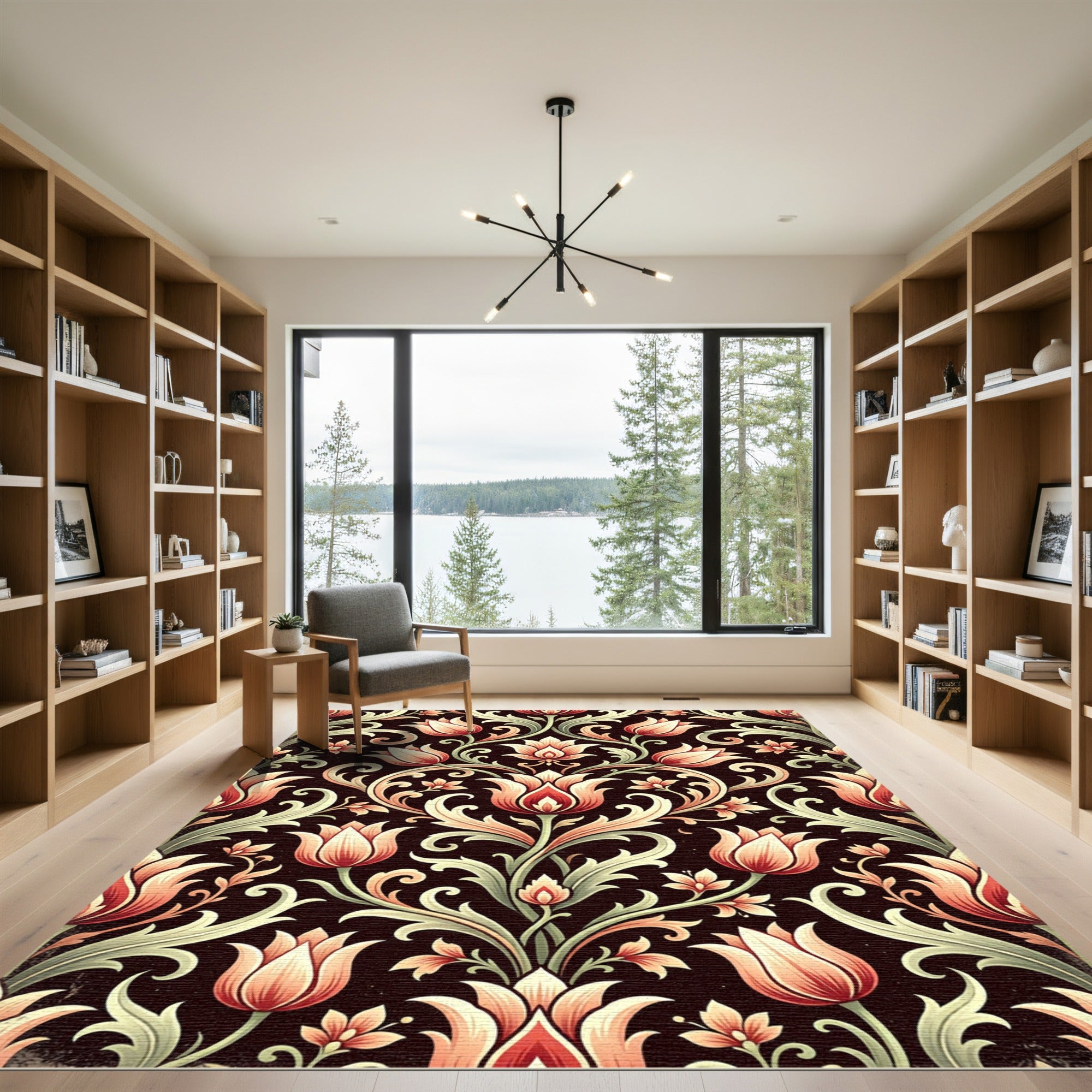 Ornate Floral Vine Scrollwork Rug