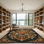 Ornate Golden Floral Leaf Scroll Rug