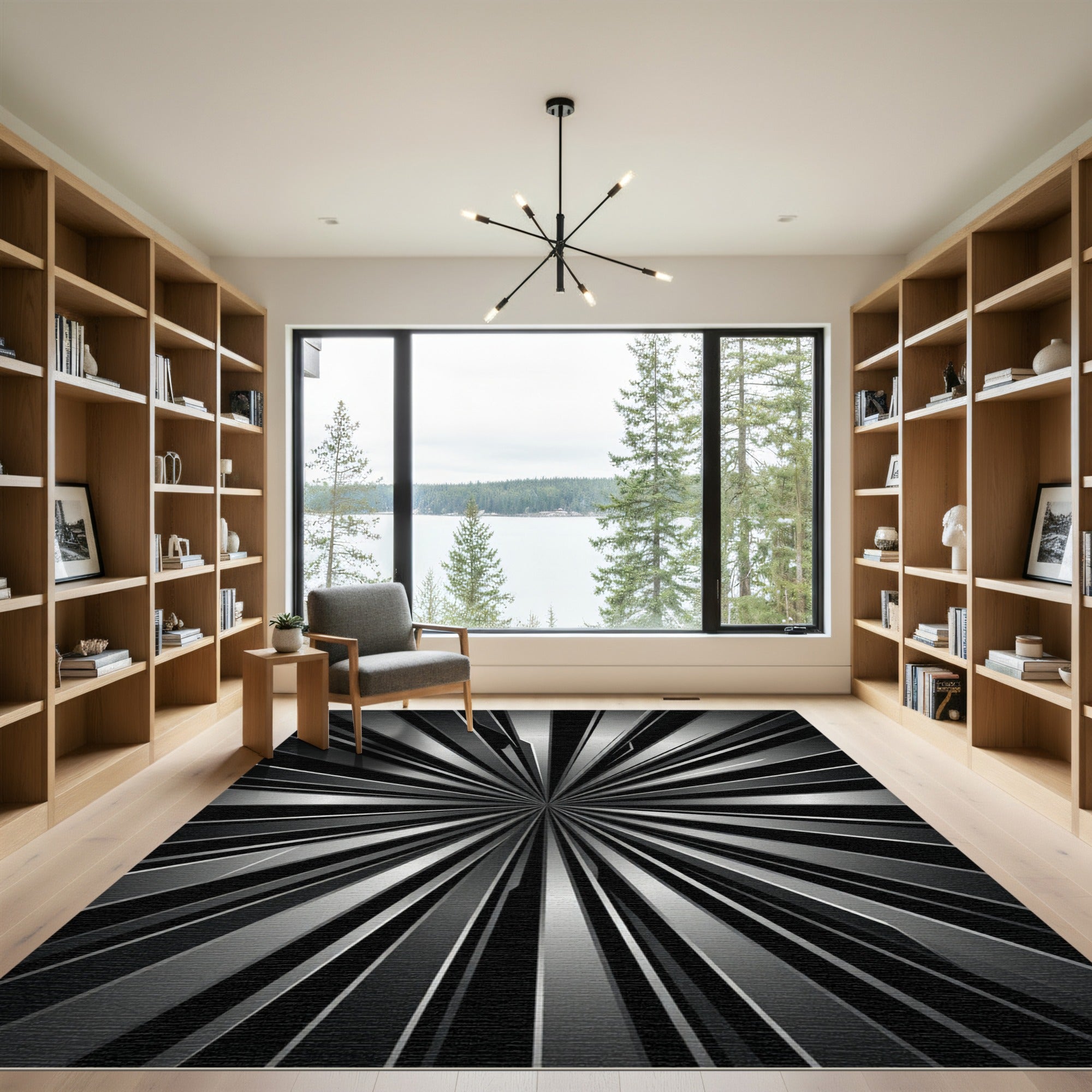 Modern Grey Burst Abstract Rug