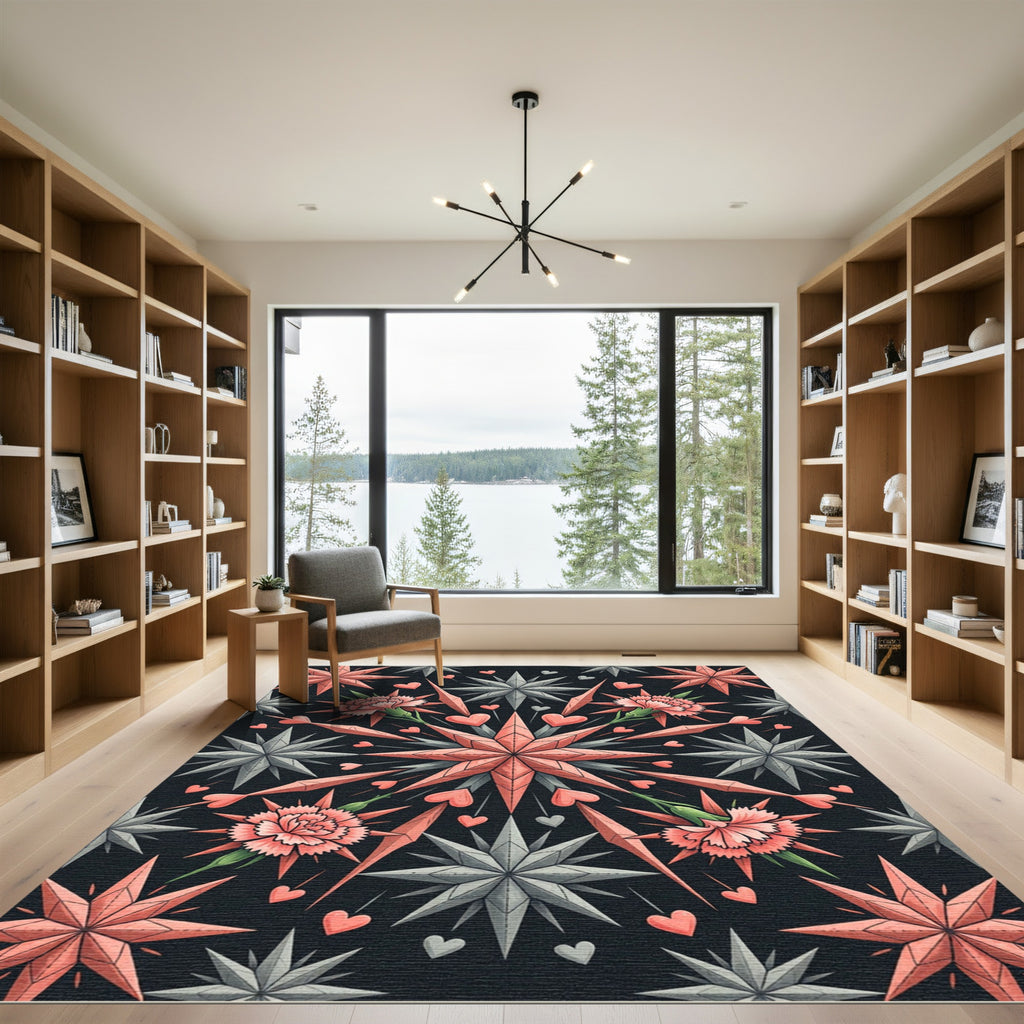 Coral Star Flower Hearts Rug