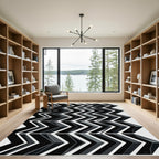 Modern Monochromatic Chevron Linear Art Rug
