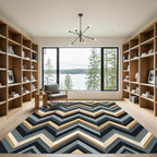 Sophisticated Golden Charcoal Geometric Chevron Rug
