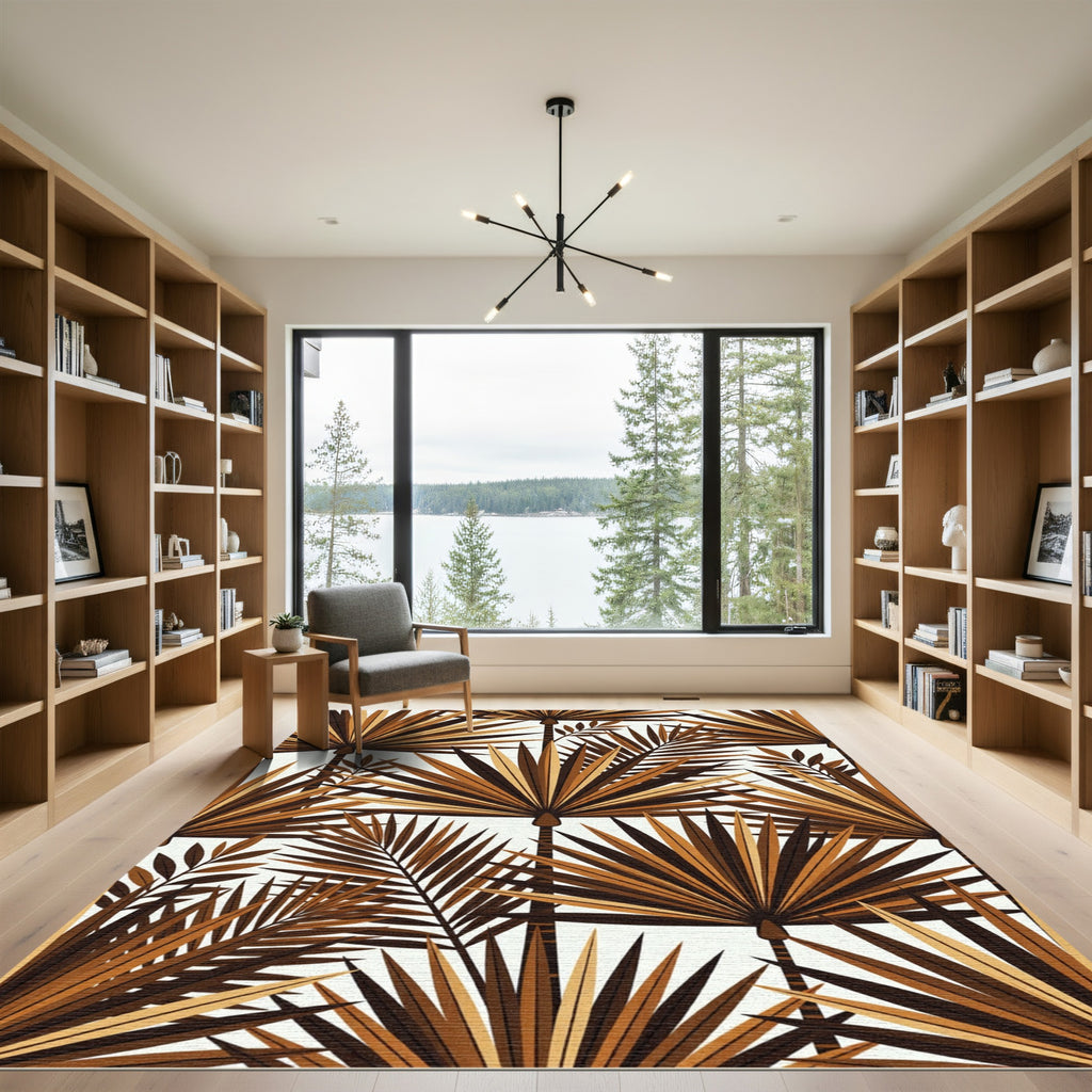 Lush Copper Tropical Palm Leaf Rug
