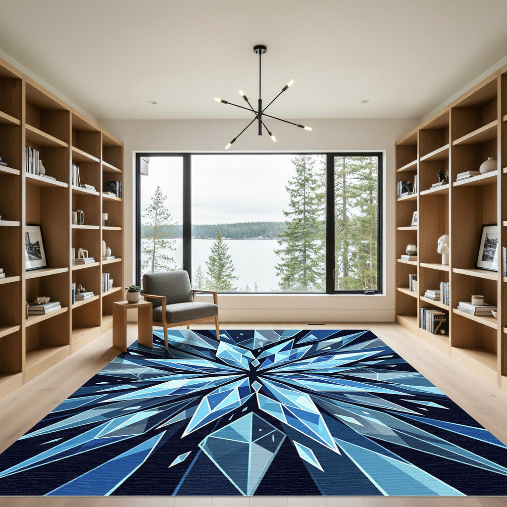 Radiant Blue Ice Crystal Explosion Rug