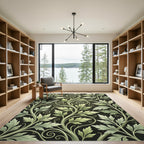 Elegant Olive Leaf Scroll Illustration Rug