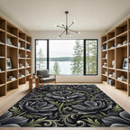 Dark Floral Scrollwork Anemone Rug