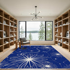 Deep Blue White Floral Starburst Rug