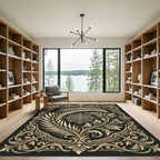 Golden Palm Frond Baroque Swirl Rug