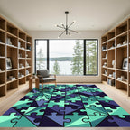 Geometric Teal and Navy Jigsaw Tile Rug