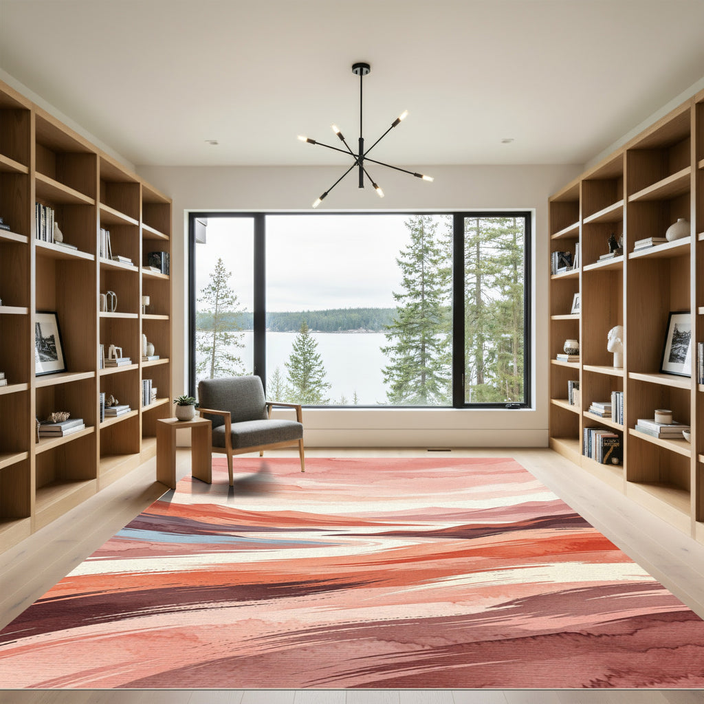 Abstract Blush Pink Mountain Landscape Rug