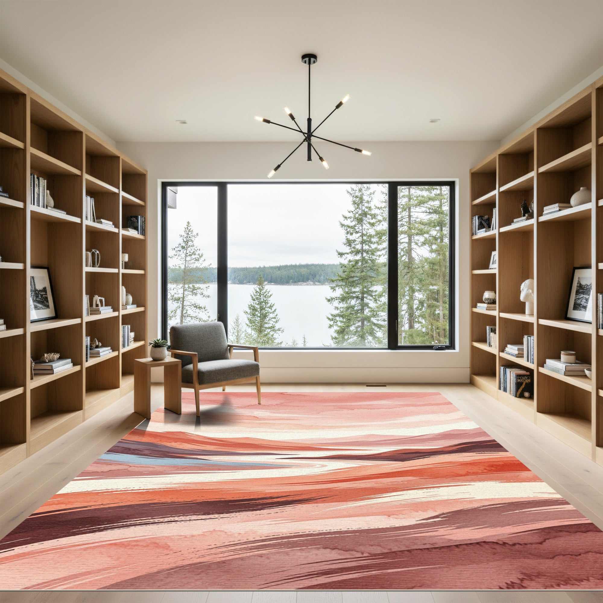 Abstract Blush Pink Mountain Landscape Rug