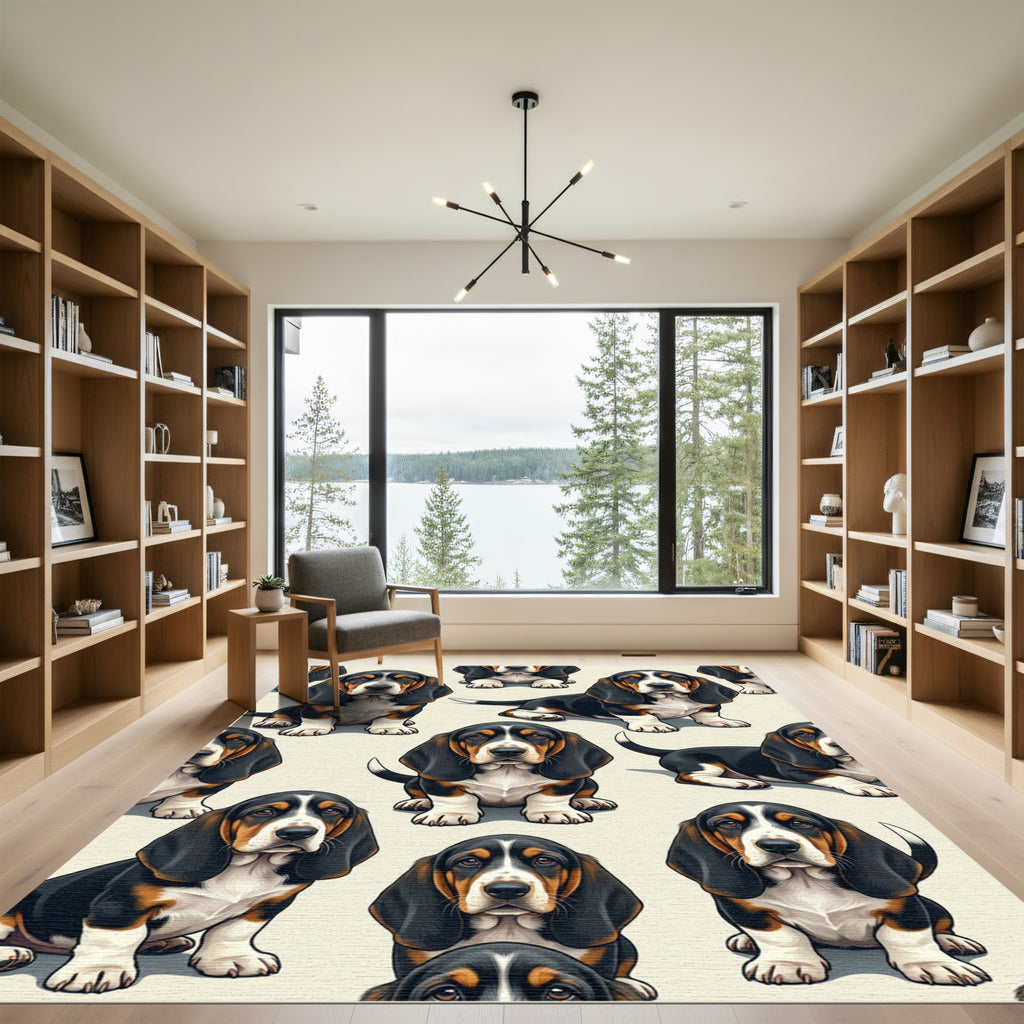 Charming Basset Hound Puppy Illustration Rug
