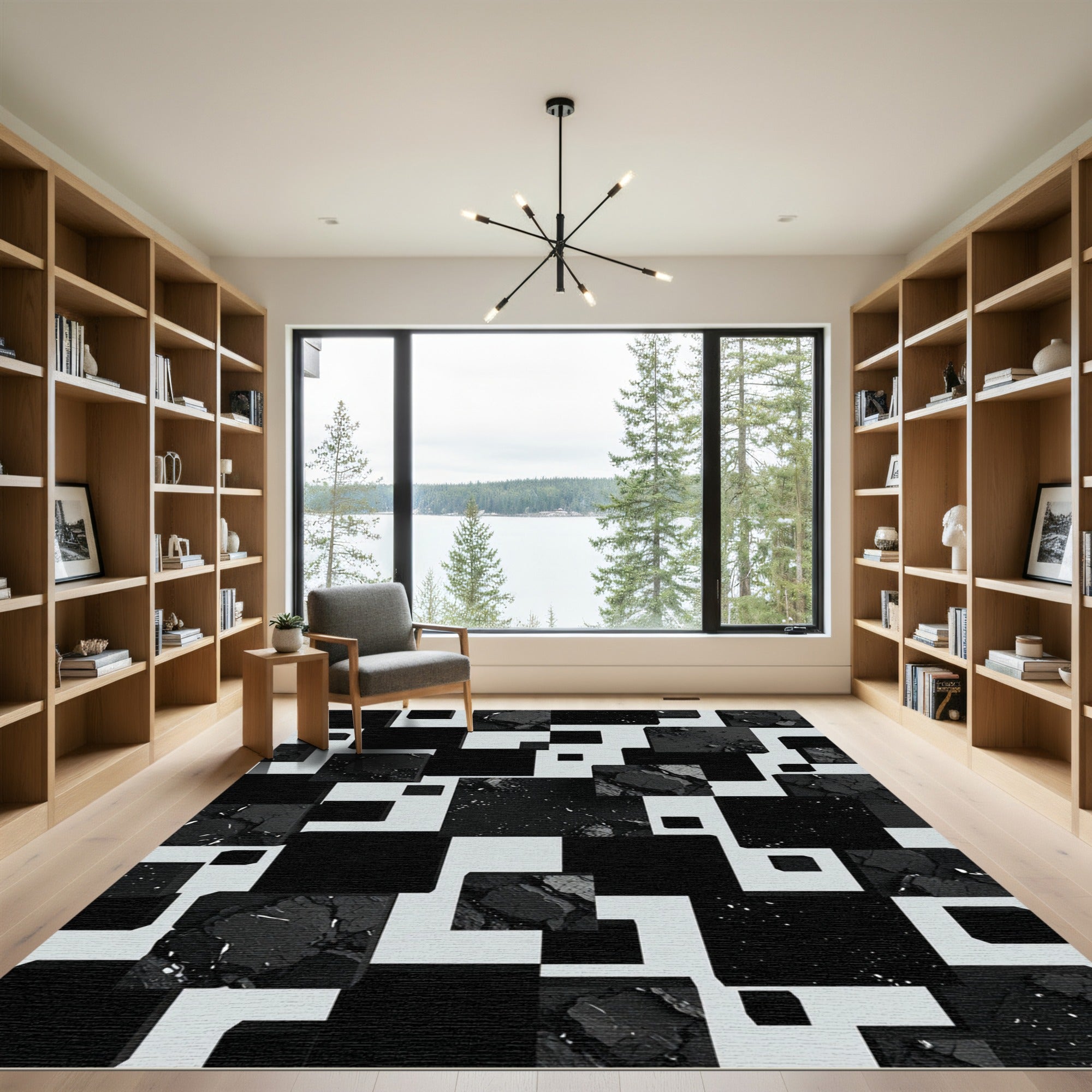 Monochrome Abstract Squared Geometric Art Rug