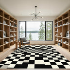 Checkerboard Black Cream Squares Rug