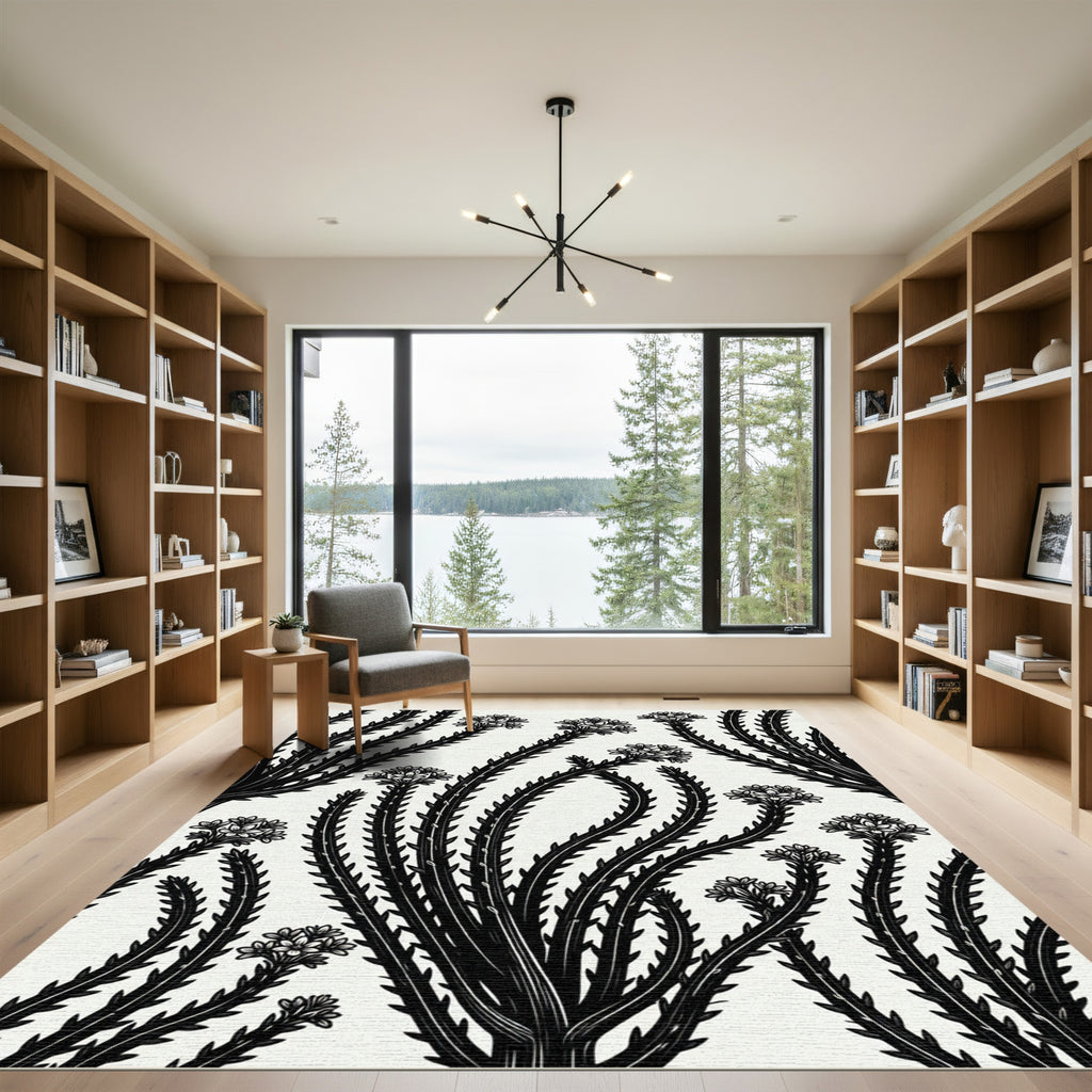 Monochromatic Outline Floral Spray Rug