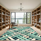 Geometric Sage and Cream Interwoven Grid Rug