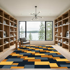 Modern Geometric Ochre and Charcoal Block Rug