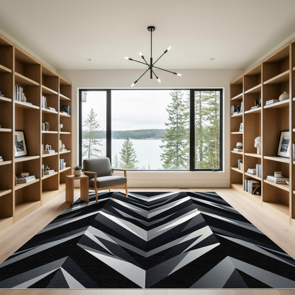 Monochrome Geometric Chevron Layers Rug