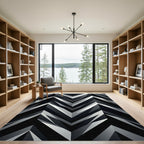 Monochrome Geometric Chevron Layers Rug