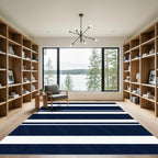 Modern Navy Blue Linear Striped Rug