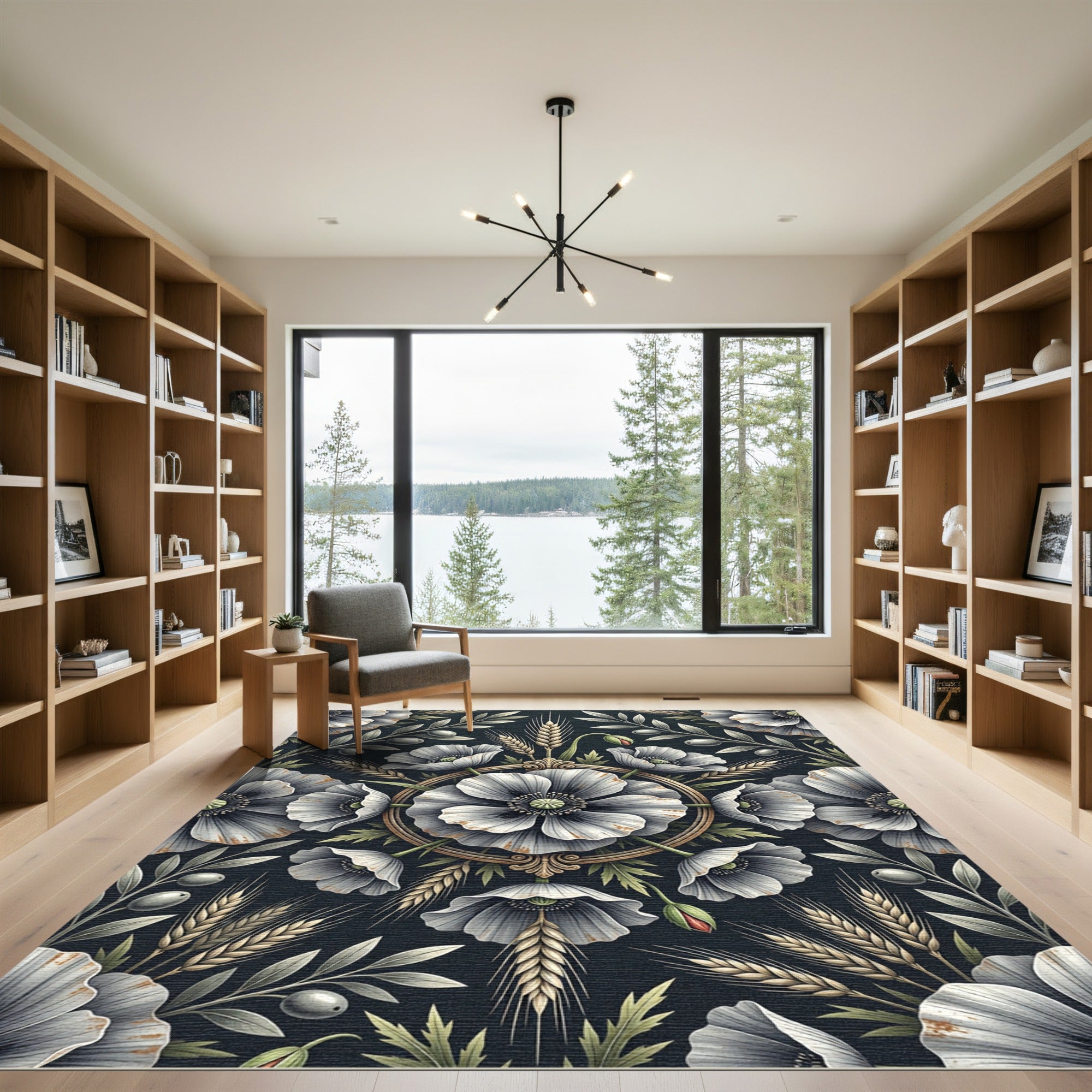 White Poppy Wheat Botanical Medallion Rug