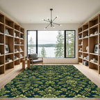 Lush Green Floral Damask Rug