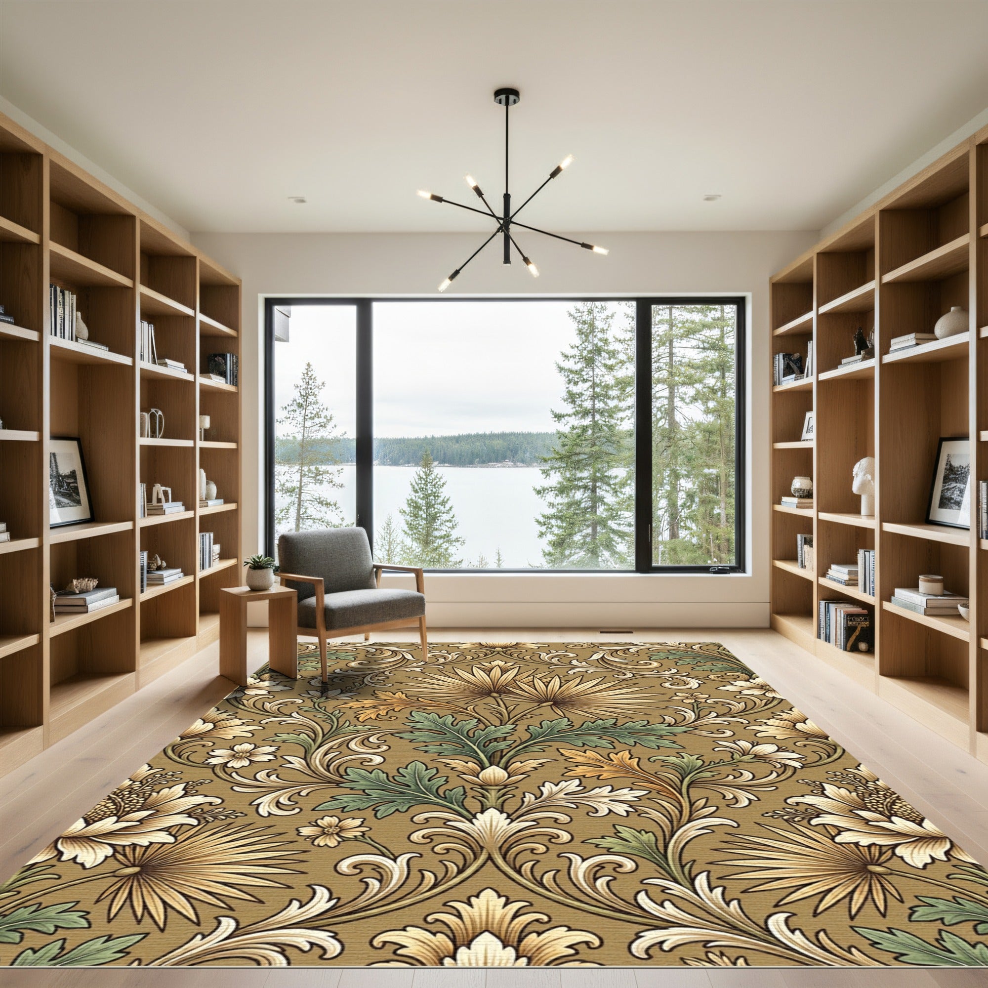 Earthy Gold Floral Swirls Rug