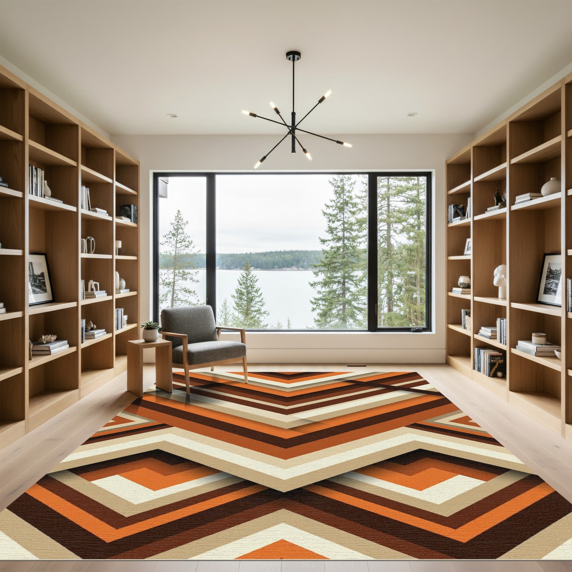 Retro Orange Brown Chevron Layers Rug