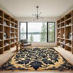Ornate Charcoal Leaf Crest Archival Rug