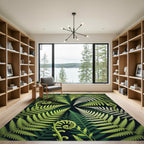 Lush Green Fern Frond Botanical Rug