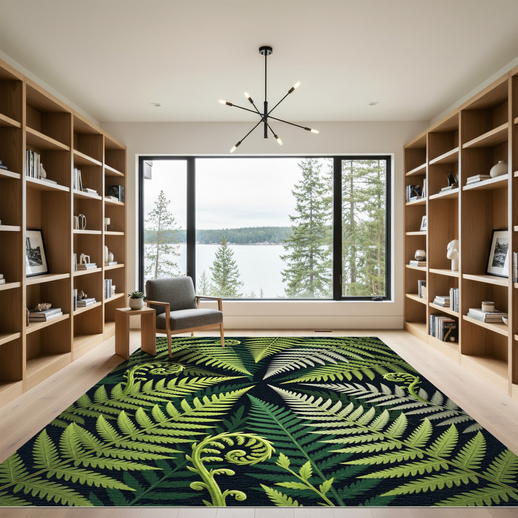 Lush Green Fern Frond Botanical Rug