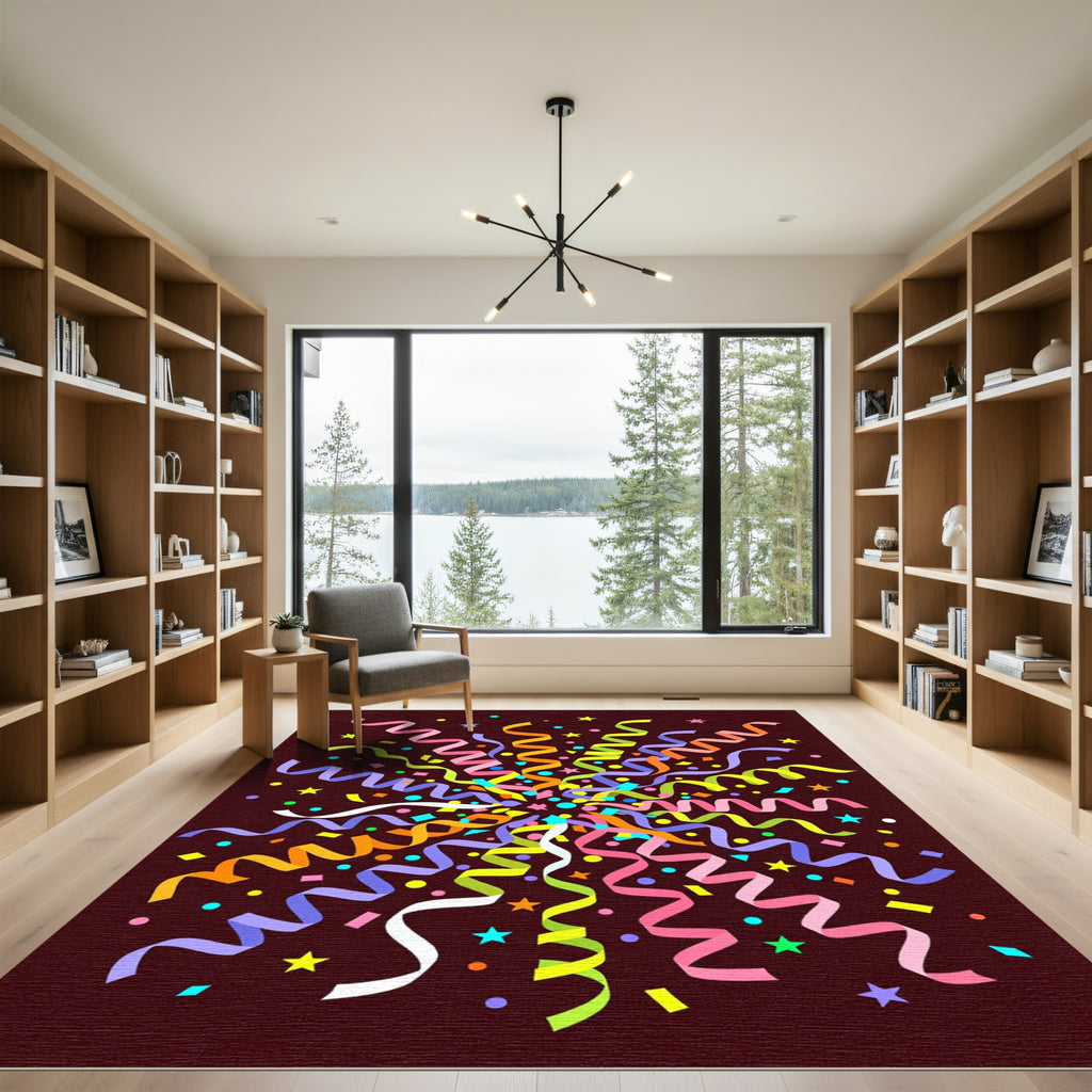 Bright Confetti Streamer Celebration Rug
