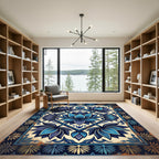 Deep Blue Lotus Mandala Rug