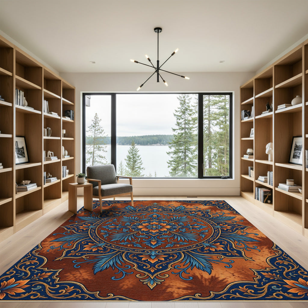 Rich Azure Floral Medallion Rug