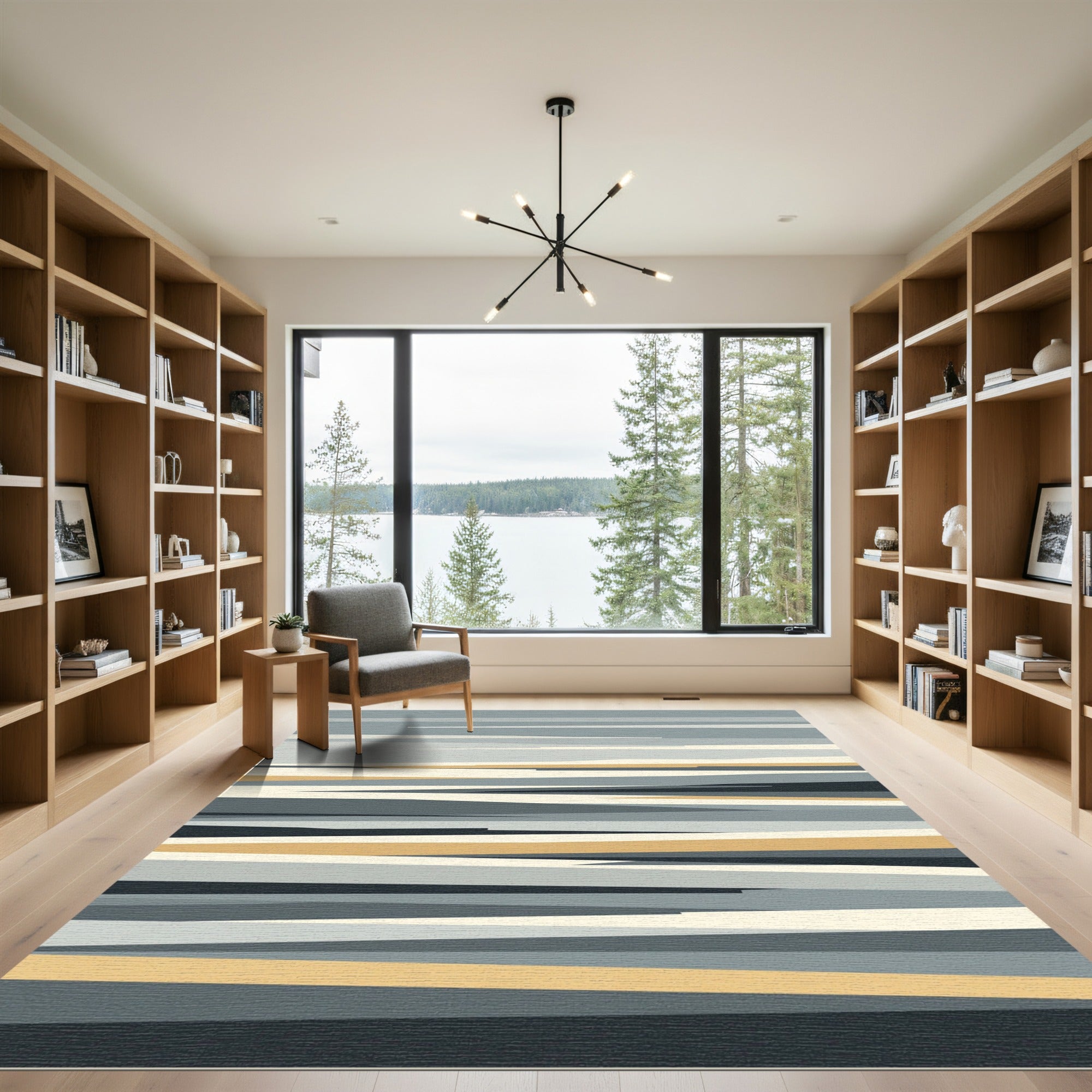 Abstract Earthy Gold Horizon Stripes Rug