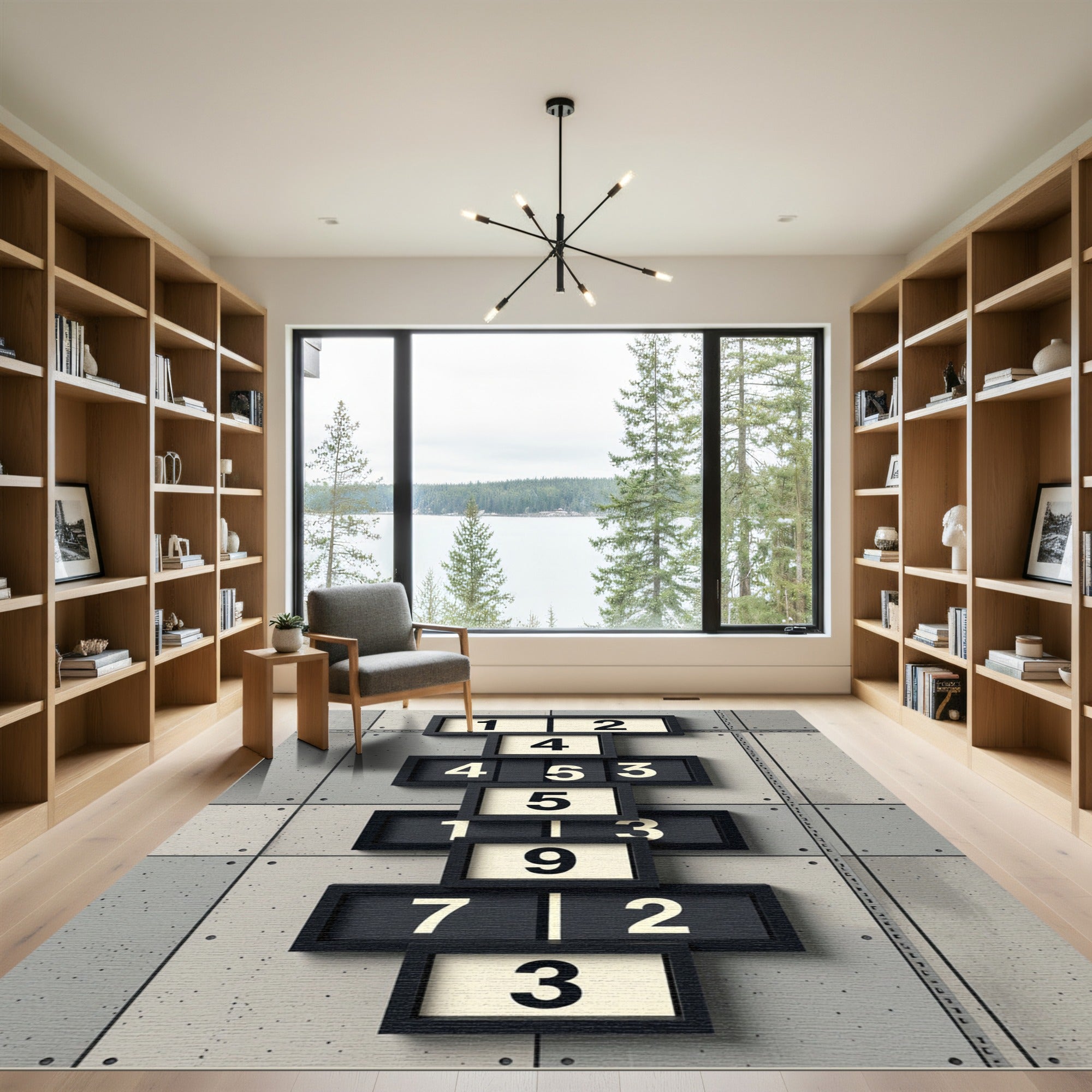 Industrial Hopscotch Numbered Grid Frame Rug